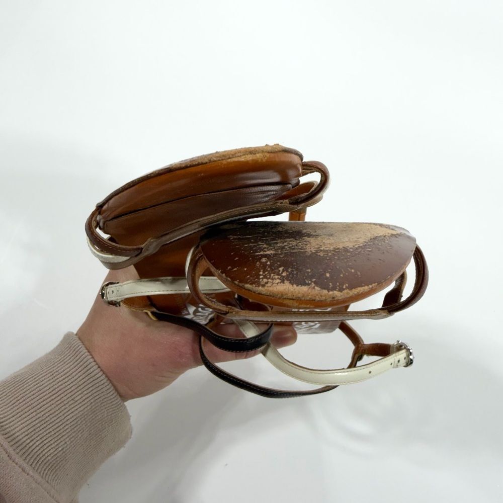 Salvatore Ferragamo Brown and Cream Strappy Heels - Picture 9 of 11